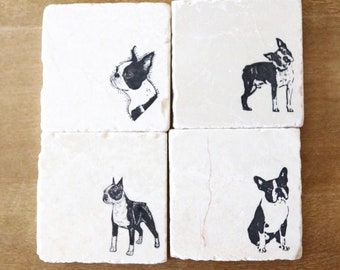 Boston Terrier Marble Coaster Set: Dog Lover Gift