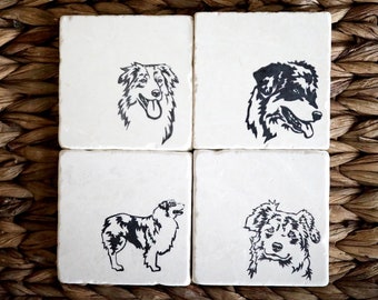 Australian Shepherd Marble Coaster Set: Aussie Dog Lover Gift