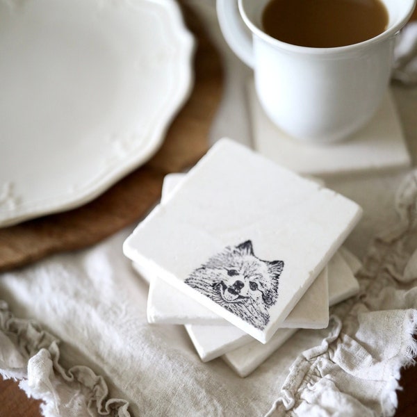 Pomeranian Coasters- Pomeranian gift- Pomeranian Marble Drink Coasters