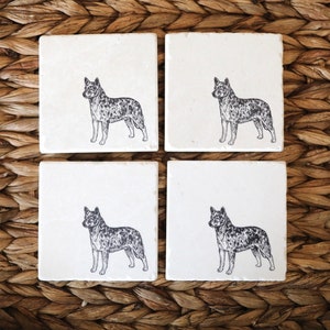 Blue Heeler Marble Coaster Set-Australian Cattle Dog Gift-Marble stone tile custom drink coaster set