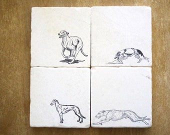 Greyhound Coasters/ Greyhound Dog Gift/ greyhound coaster set of 4/ marble coaster set