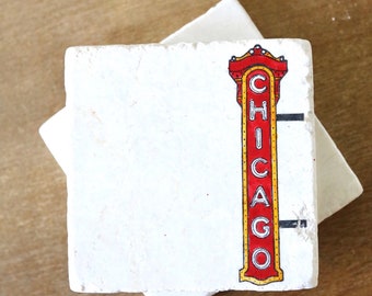 Chicago Marble Coaster Set, Historic Chicago Sign Painting, Stone Coasters, Marble Coasters, Custom Coasters