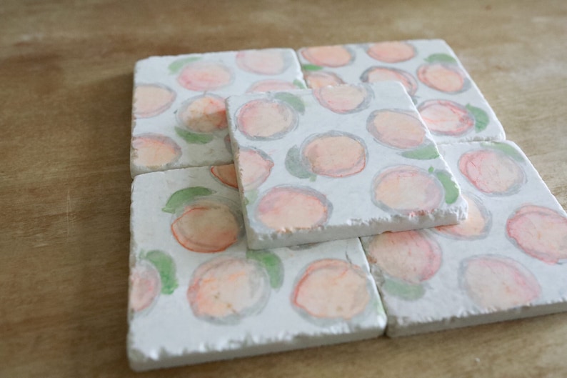 Peach marble coaster set. Georgia Peach Marble Coaster Set