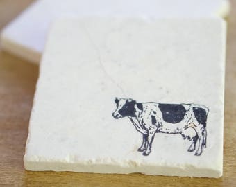 Cow Farm Marble Coaster Set, Farm Animal Stone Coasters