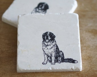 St. Bernard Dog Coasters: Tumbled Marble Coaster Set