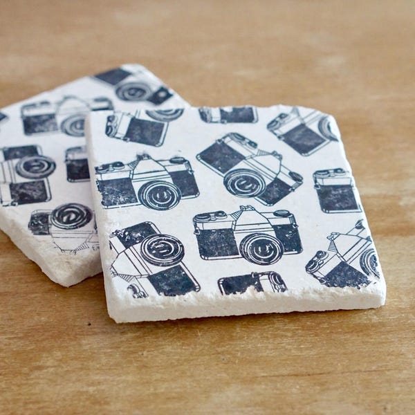 Vintage Camera Marble Coasters/ Marble Photographer Gift/ Photography/ Stone Drink Coaster/ Coaster Set/Photographer gift / Custom Coaster