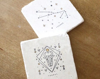 Taurus Zodiac Sign Coasters. Taurus gift, horoscope gift, marble coasters