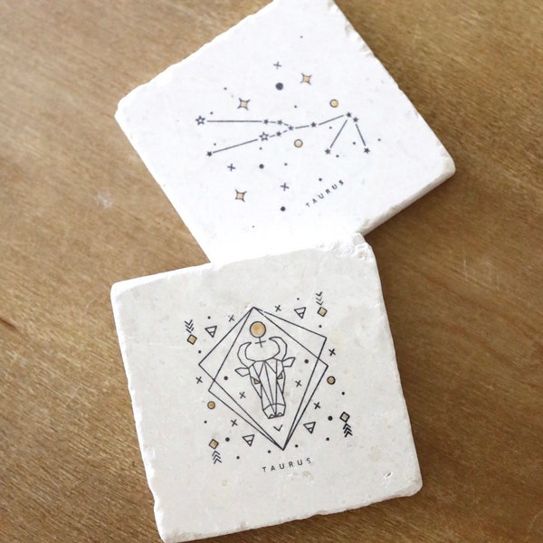 Taurus Zodiac Sign Coasters. Taurus gift, horoscope gift, marble coasters