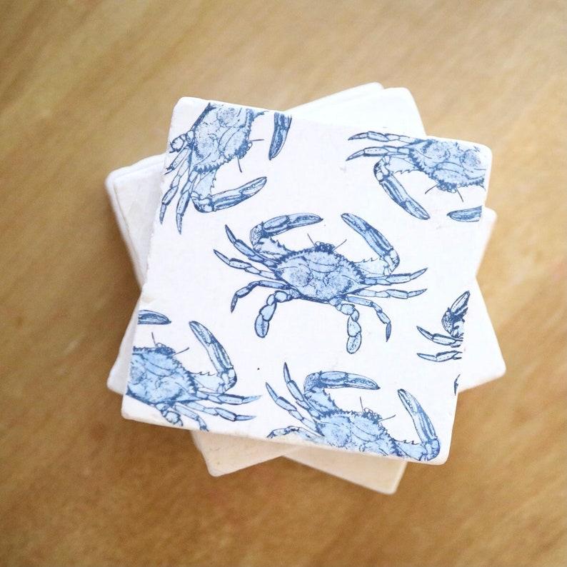 Blue Crab Marble Coasters/ Crab decor/ Coastal home decor/ beach house decor