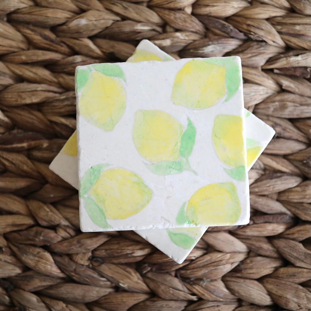 Lemon Marble Coasters/ Watercolor Lemon Coasters/ Lemon Home Etsy