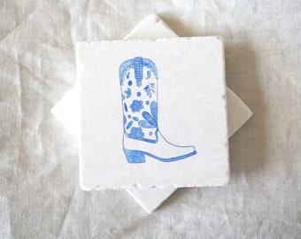 Coastal Cowgirl Coasters/ Coastal Cowgirl home decor/ blue and white home decor