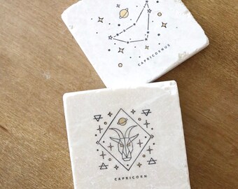 Capricorn Zodiac Sign Coasters. Capricorn  gift, horoscope gift, marble coasters