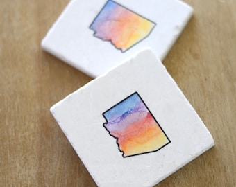 Arizona Sunset marble coasters/ sunset painting/ southwest decor/ marble coaster set/ stone coaster set