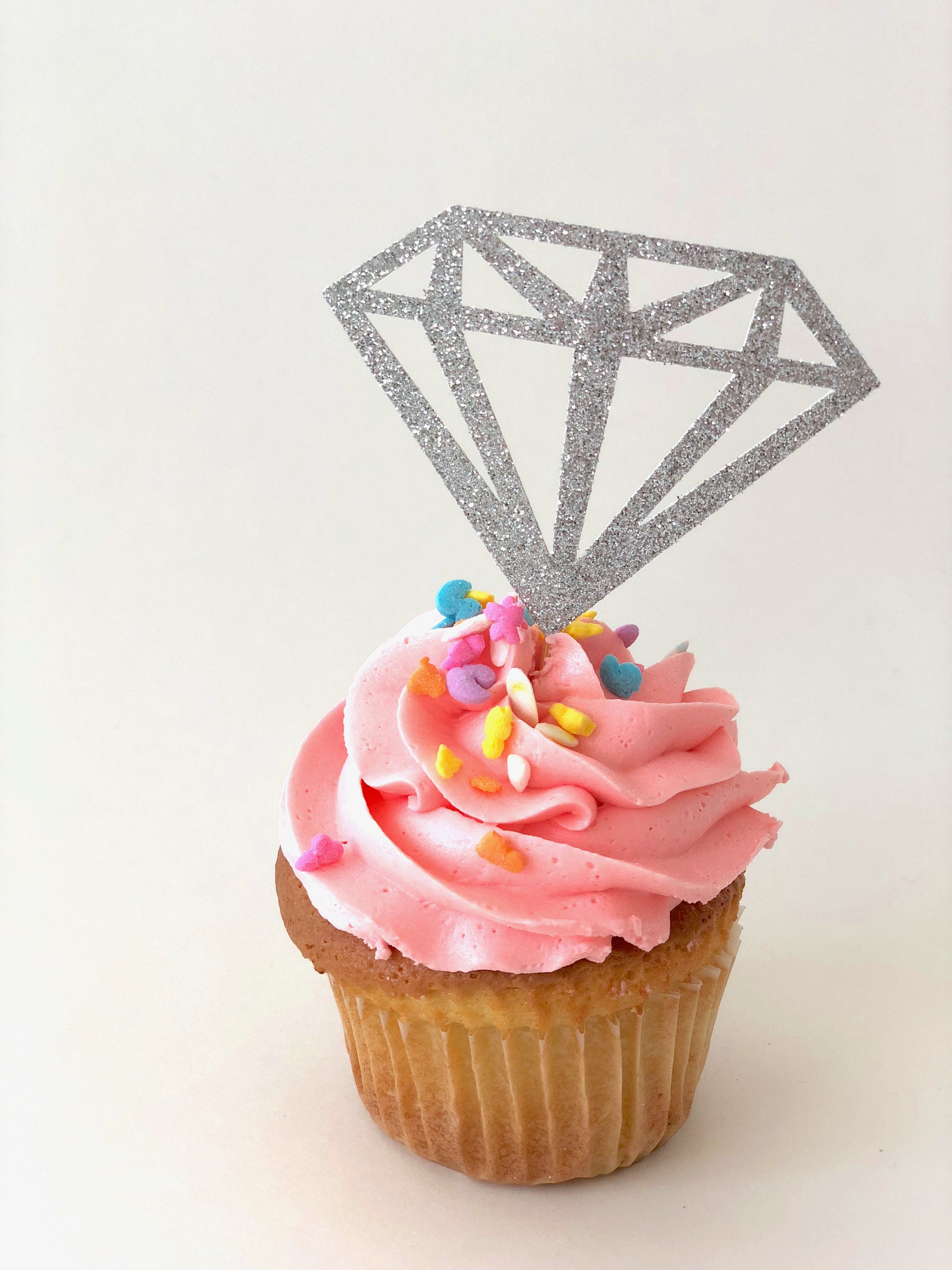 Glittered Diamond Cupcake Toppers Set of 12 Engagement Party Etsy