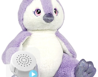 Pingouin violet en peluche écologique, réenregistrable en 20 ou 60 secondes, 16 pouces
