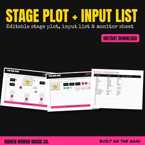 Bühnenplan-Vorlage & Inputliste für Bands, bearbeitbarer Tech Rider, Monitor-Mix-Sheet, Bühnenplan für Toningenieure, Band-PowerPoint-Vorlage (Excel)