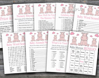 Elephant Twins Baby Shower Games Package in Pink and Gray Instant Download Seven Printable Games: Bingo 0016TP et Price is Right