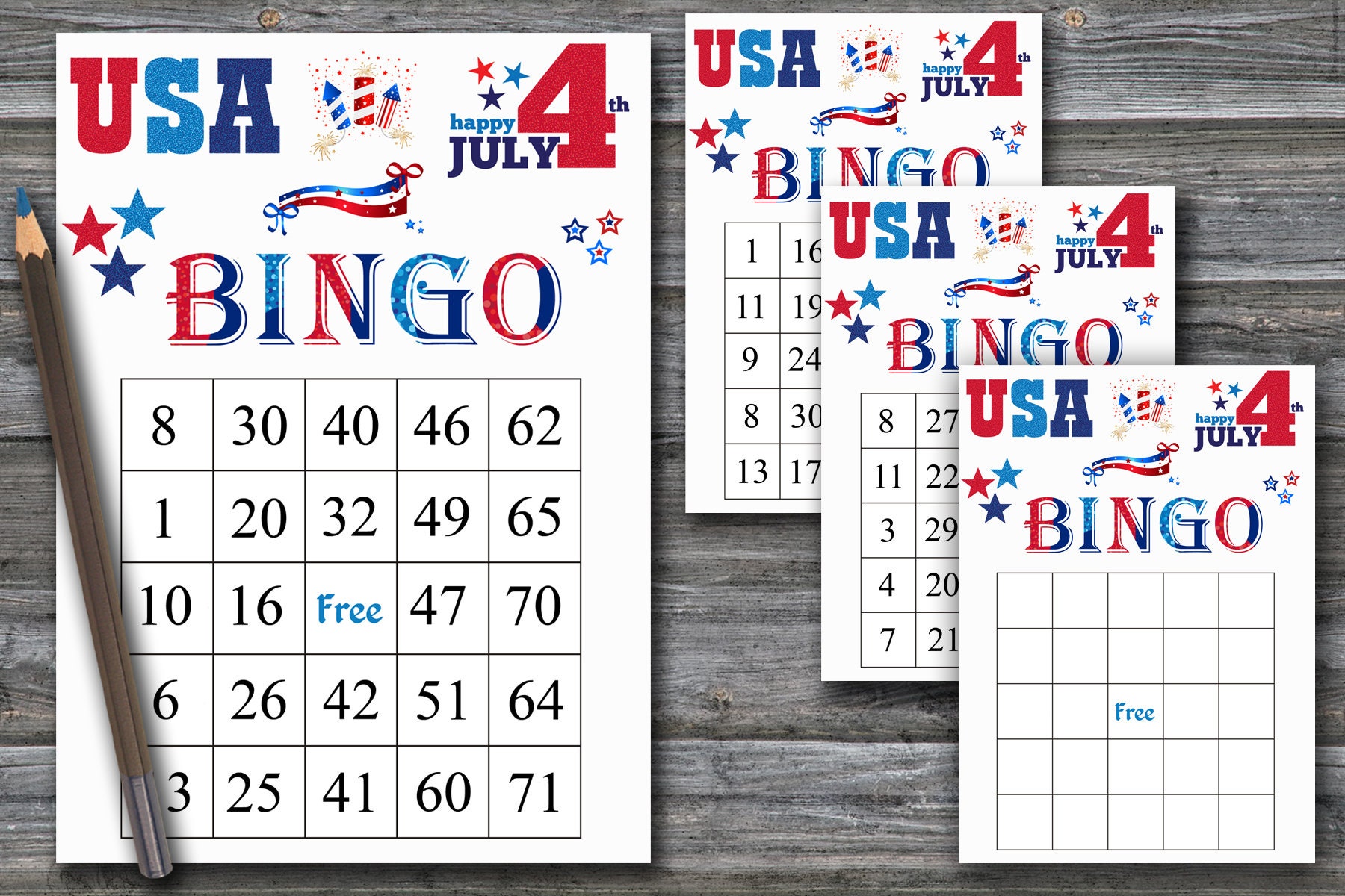 Independence Day bingo Patriotic Bingo game 60 bingo card Etsy