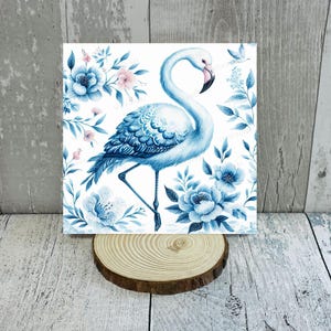 Delft, Blue & White, Flamingo, Art tile, Ceramic tile, 4&quot;x4&quot;, 6&quot;x6&quot;, watercolor, decorative tile, easel back or plain back, Chinoiserie