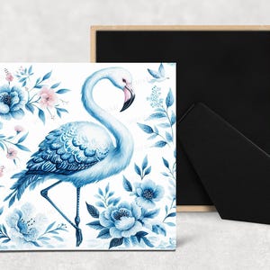 Delft, Blue Pink & White, Flamingo, Art tile, Ceramic tile, 4&quot;x4&quot;, 6&quot;x6&quot;, watercolor, decorative tile, easel back or plain back, Chinoiserie