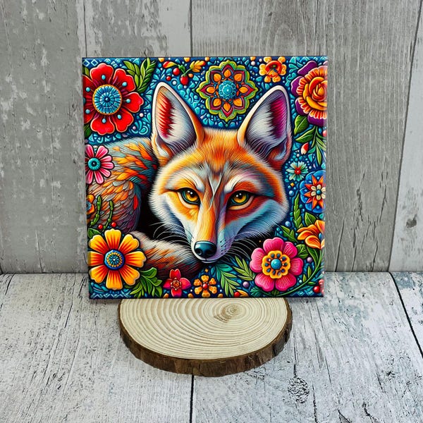 Mexican Coyote Art Tile, Decorative Ceramic Tile