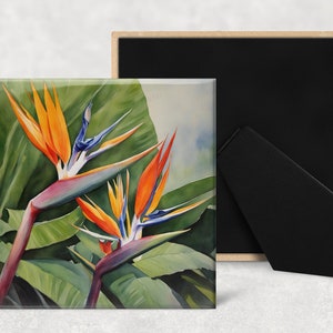 Bird of Paradise, Art tile, Ceramic tile, 4&quot;x4&quot;, 6&quot;x6&quot;, watercolor, decorative tile, trivet, easel back or plain back