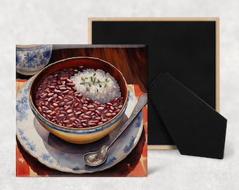 Red Beans and Rice, Art tile, Ceramic tile, 4"x4", 6"x6", watercolor, decorative tile, easel back or plain back