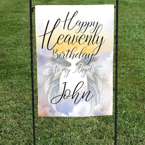 Happy Heavenly Birthday, Personalized with name, Garden Art, 12&quot;x16&quot;, Watercolor, wings