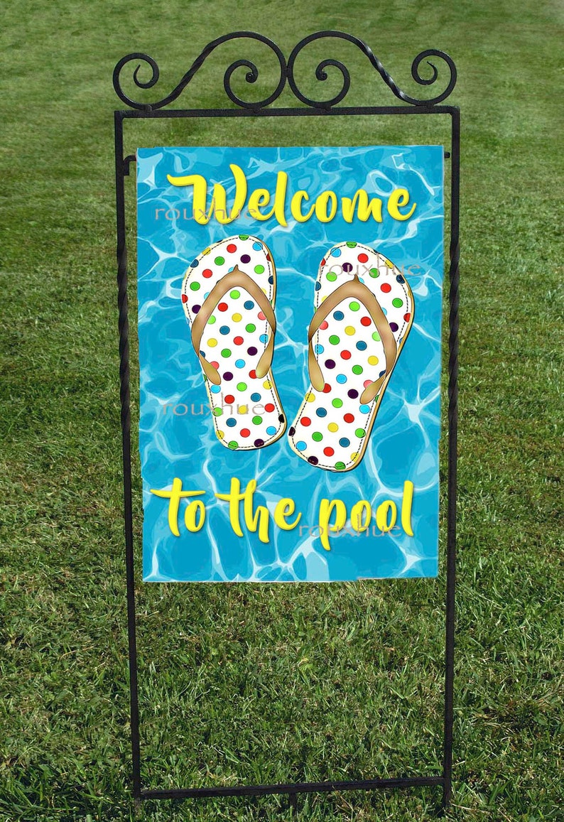 Welcome to the Pool Flag, Polka Dot Flip Flops, Summer Garden Decor - Etsy