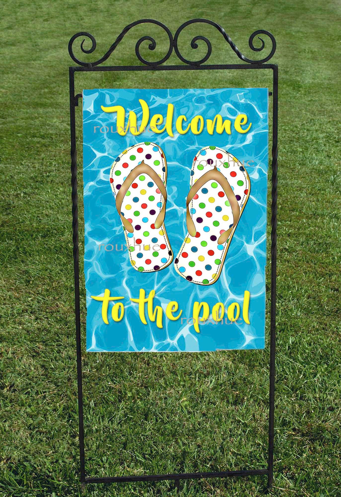 Welcome to the Pool Flag, Polka Dot Flip Flops, Summer Garden Decor - Etsy