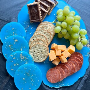 Blue and Gold Resin Tray and Coasters Set
