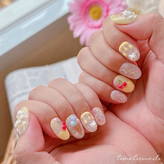 Cream Cherry Nails Set Cream Cherry Nails Set