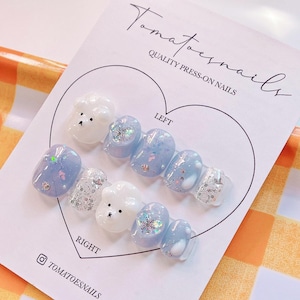 Winter Bear Press On Nails , Snowflake Glitter Nails , Hand Painted Nails , Cute Polar Bear Nails , Cozy Holidays Nails , Tomatoesnails