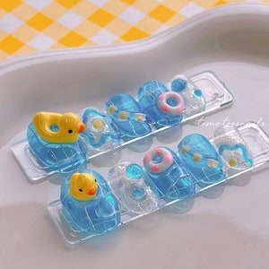 Ducky Delight Pool, Pool Party Nails, Yellow Rubber Duck Nails, Cute Summer Nails, Vacation Nails, Cute Funky Nails, Cute 3D Nails