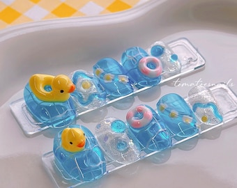 Ducky Delight Pool, Pool Party Nails, Yellow Rubber Duck Nails, Cute Summer Nails, Vacation Nails, Cute Funky Nails, Cute 3D Nails