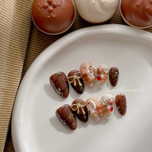 Box of Chocolates Nails , Sweet Valentines Nails , Chocolate Cookie Ice-Cream Nails , Cute Brown Nails , Yummy Nails