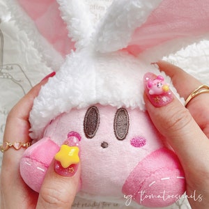 Happy Dreamland , Cute Pink Glitter Clouds Nails , Kawaii Japanese Press-On Nails , Cute 3D Star Kirby Nails , Tomatoesnails