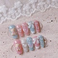 Lovely Palette Teddy, Teddy Bear Nails, Pastel Nails, Sweet Girl Nails, Cute Pearl Nails, Bow Nails, Baby Pink and Blue Press On Nails product logo
