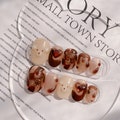 Chocolate Bear Press On Nails | Cute Bear Snowflake Glitters Nails | Cozy Blue Silver Snow Nails | V Inspired Nails | Cute K-pop Nails product logo
