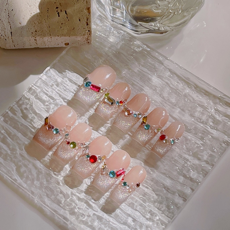 Treasure Box Press on Nails Colorful Gems Nails Reflex Cat - Etsy