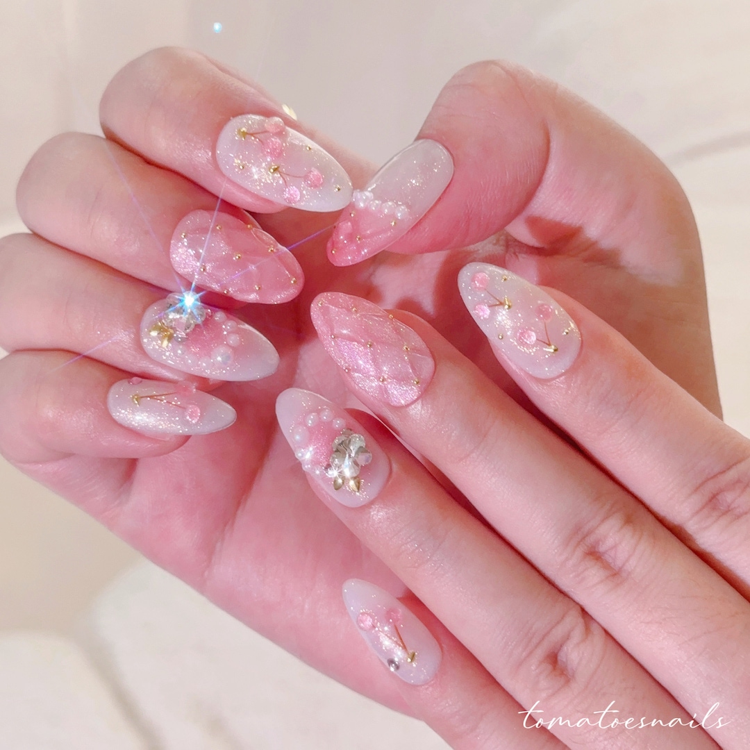 Cherry Princess Nails, Sweet Cherry Nails, Bling Nails, Kira Kira Nails, Sparkle Nails, Cute