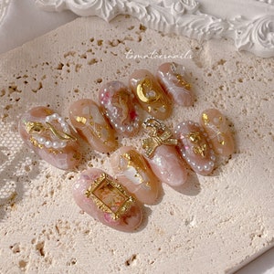Marble Cherub Press On Nails , Cupid Nails ,  Angle Core Nails , Baroque Style Nails , Marble Nails , Opal Nails , Japanese Nails
