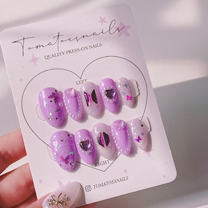 I PURPLE YOU , Cute K-pop Nails , Army Nails , BTS Inspired Nails , Butterfly Nails , Borahae Nails