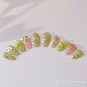 Sakura Frog Cute Frog Nails Jelly Green Flower Nails - Etsy