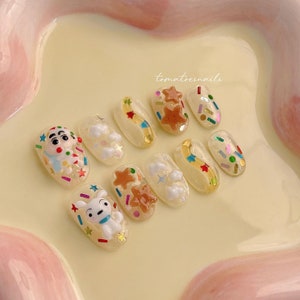 Little Boy Press On Nails , Cute Hand Painted 3D Nails , Kawaii Japanese Manga Anime Nails , Fun and Colorful Glitter Nails , Tomatoesnails
