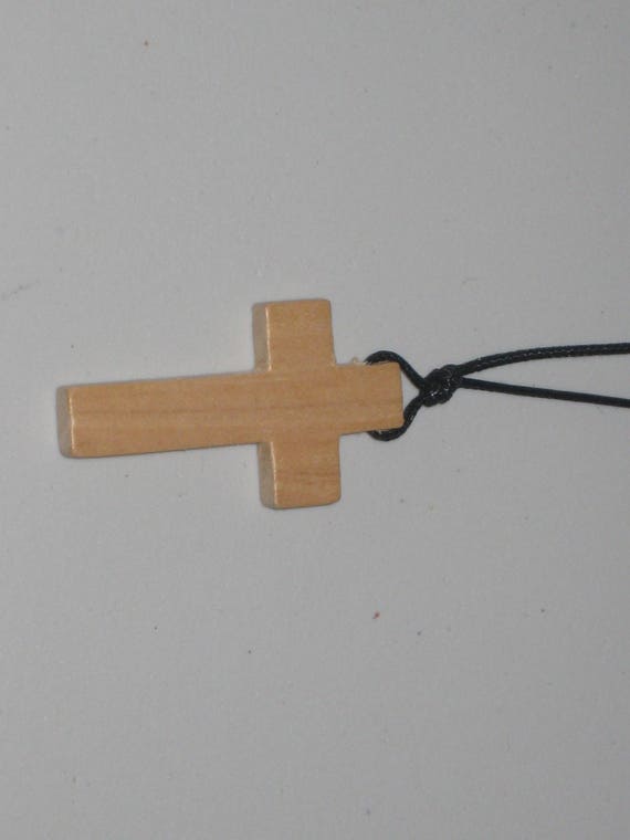 Hand carved wood cross pendant, with adjustable necklace.