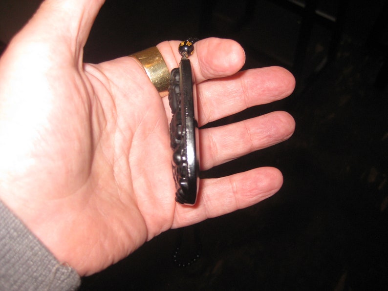 24 long glass bead necklace. Black Obsidian pendant