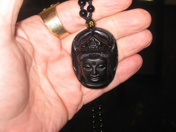 Black Obsidian face pendant, with adjustable necklace.