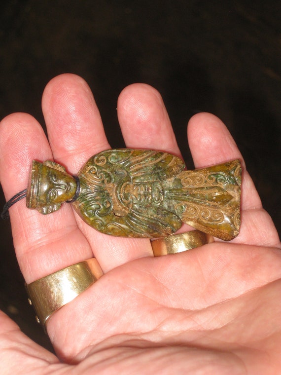 All natural hand carved Jade Chinese scholar pendant, with adjustable necklace.