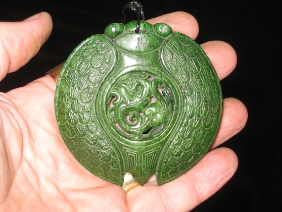 All natural hand carved Hetian Jade Cicada and dragon pendant.